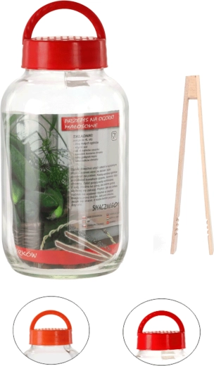 Borcă 4 l cu capac din plastic, rețetă și clești pentru fructe