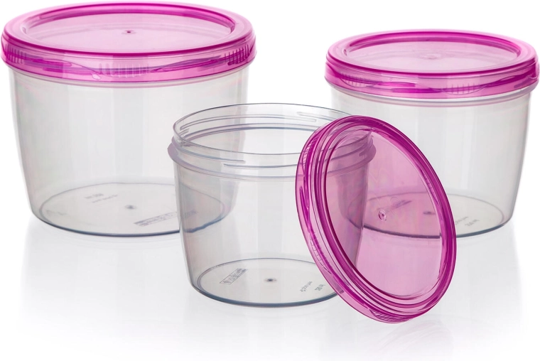Set de 3 recipiente rotunde din plastic pentru alimente