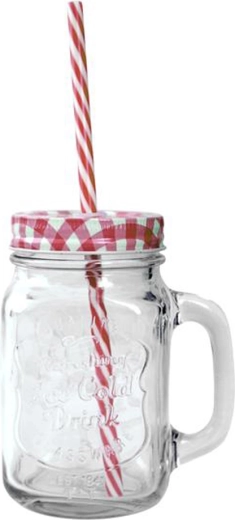 Pahar Mason cu capac și pai 450 ml