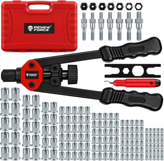 Clește manual cu pârghie pentru nituri filetate Renew Force M3–M12 cu accesorii