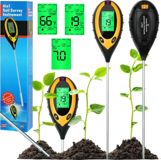 Tester digital de sol 4-în-1 pentru măsurarea pH-ului, umidității și temperaturii