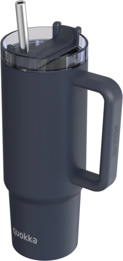 Cana termo din oțel inoxidabil Quokka Stream cu pai, negru 950 ml