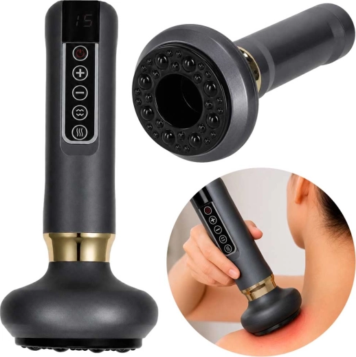 Masajer electric manual cu funcție de ventuză chinezească, USB, gri