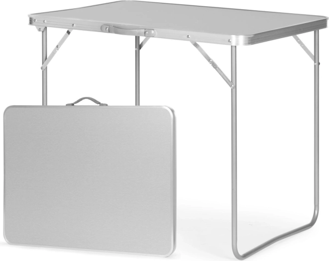 Masă turistică pliabilă sub formă de valiză cu mâner 80 × 60 × 70 cm, argintie - 1 bucată
