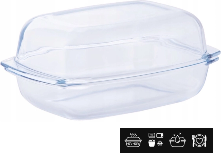 Tavă dreptunghiulară din sticlă termorezistentă cu capac 5 l