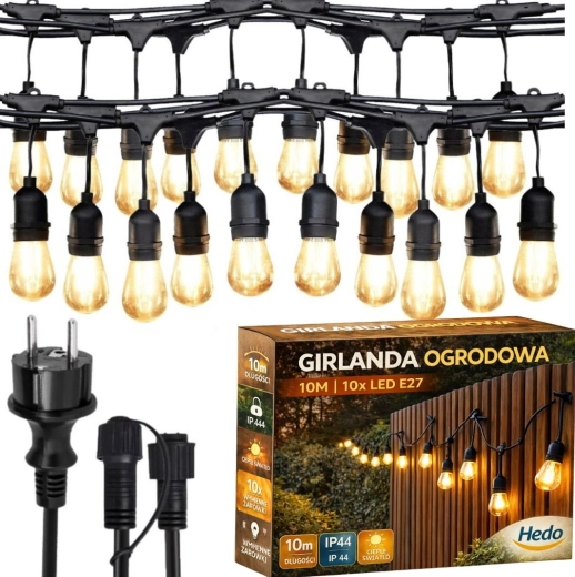 Ghirlandă luminoasă de exterior 10 m cu 10 becuri LED E27, alb cald, IP44