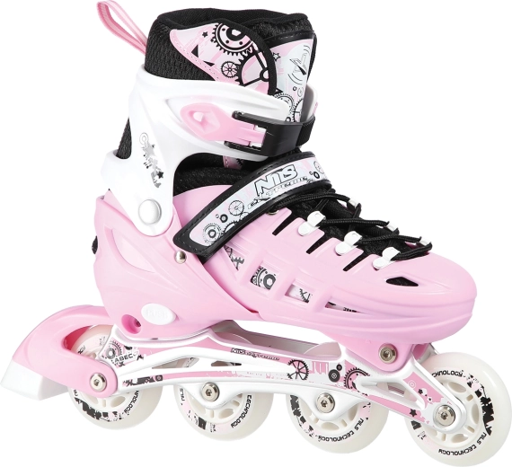 Patine reglabile pentru copii 4-în-1 NILS Extreme, roz – S (31-34)