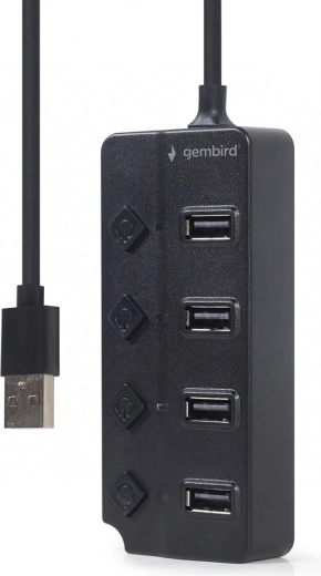 Hub USB 2.0 cu 4 porturi, cu întrerupătoare, negru