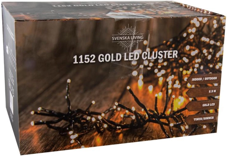 Ghirlandă luminoasă de Crăciun tip cluster 1152 LED, 6,9 m, auriu cald