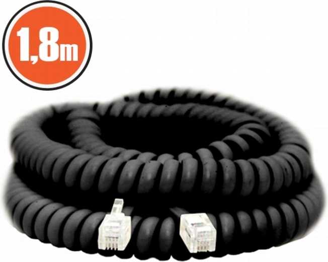 Cablu telefonic spiralat 4P4C, 1,8 m, negru