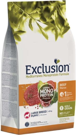 Exclusion Puppy Large Breed Beef – hrană uscată (granule) cu vită pentru pui de talie mare 12 kg