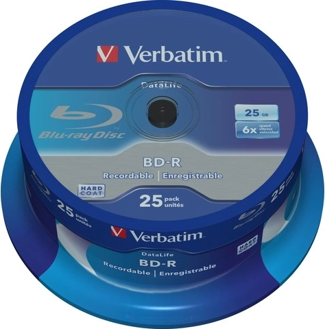 Mediu Blu-ray VERBATIM BD-R 25GB 6× DataLife, spindle 25 buc