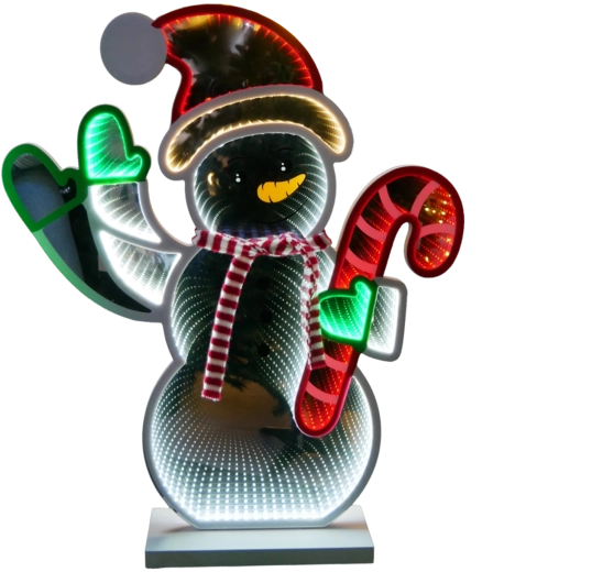 Decorațiune de Crăciun 3D om de zăpadă cu bastonaș de zahăr și efect LED Infinity