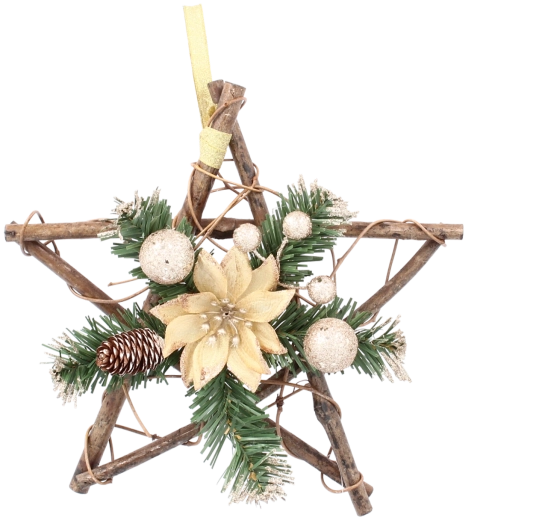 Stea suspendată din lemn, 25 cm, culoare aurie, din lemn de frasin