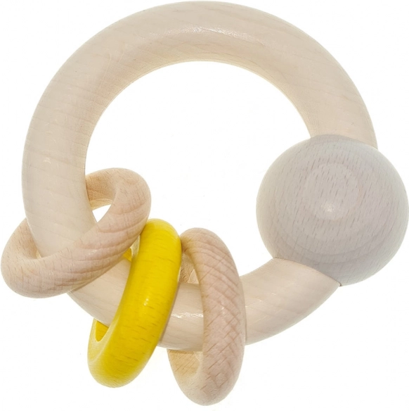 Zornăitoare din lemn Hess cu bilă și inele galbene