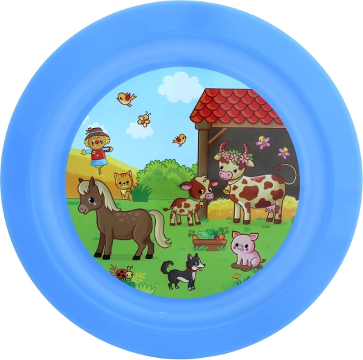 Farfurie pentru copii, plată, FERMA 21 cm, plastic, mix de culori