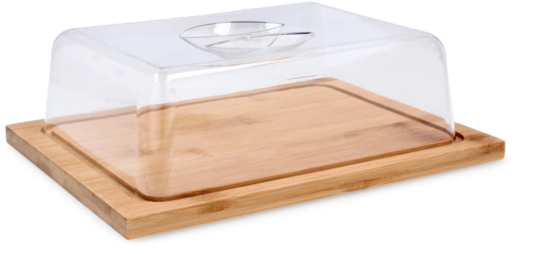 Tăviță de servire din bambus cu capac transparent 25 × 19 × 7,5 cm