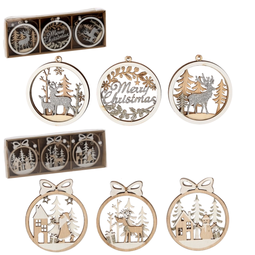 Set de ornamente de Crăciun din lemn – 6 bucăți