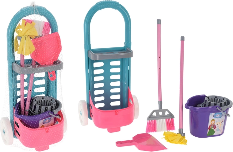 Set de curățenie pentru copii cu cărucior, din 6 piese, din plastic