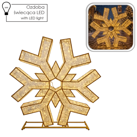 Decorațiune LED 3D de Crăciun în formă de fulg de zăpadă, 2 m, 1200 LED-uri, alb cald și alb rece