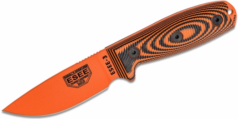 ESEE Model 3 3D Orange cuțit de supraviețuire 8,8 cm, G10, negru‑roșu, teacă neagră