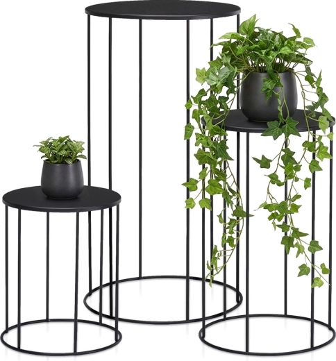 Suport metalic pentru flori, negru – set 3 buc. (16×19 / 18×29 / 21×39 cm)