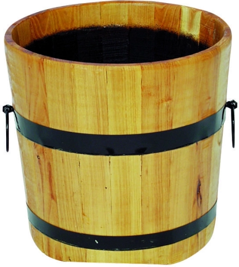 Jardinière din lemn cu cercuri metalice 40 × 50 cm