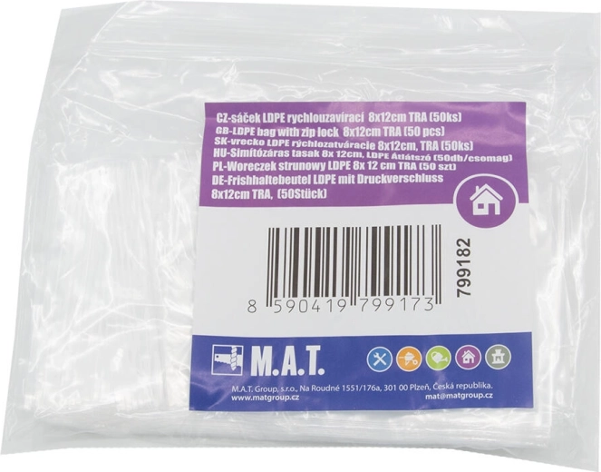 Pungi LDPE cu fermoar 8 × 12 cm, transparente, 50 bucăți