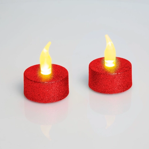 Lumânări LED tip pastilă roșii cu baterii, 2 bucăți
