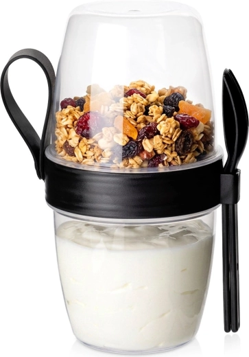 Pahar pentru iaurt Vilde cu recipient separat pentru müsli 800 ml cu lingură și furculiță