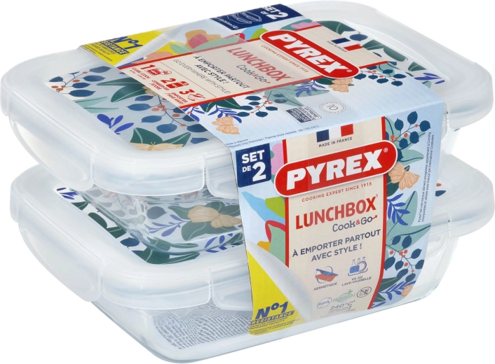 Set de caserole dreptunghiulare din sticlă PYREX 2 × 0,8 l