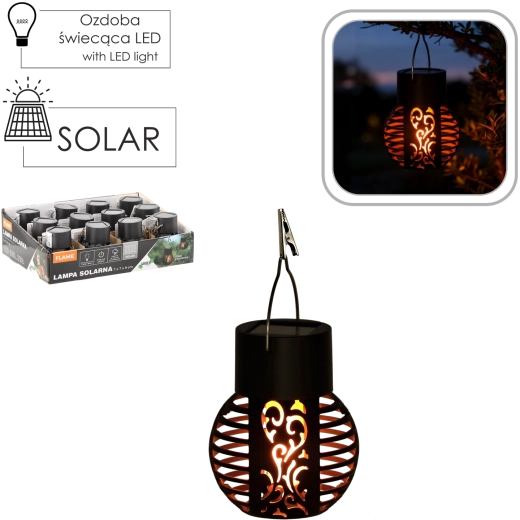 Felinar solar suspendat cu efect de flacără, negru, 7 × 7 × 9 cm