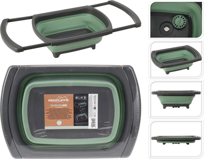 Chiuvetă dreptunghiulară pliabilă 29 × 26 cm din polipropilenă și TPE, gri-verde