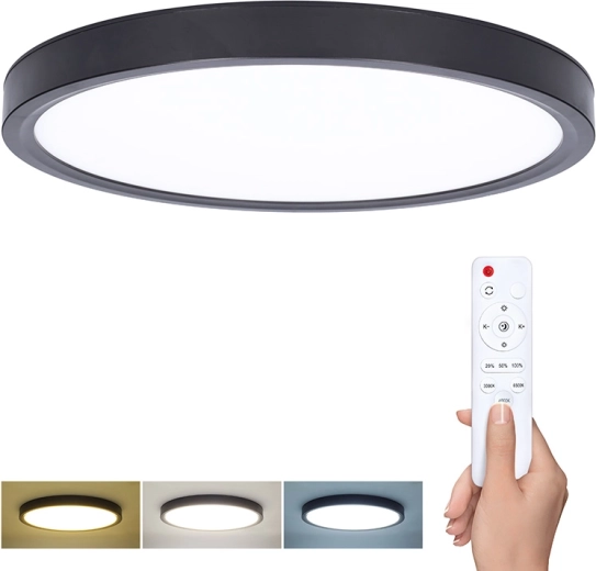 Lampă LED de tavan/perete Solight Estela Black cu telecomandă, 36 W, 30 cm