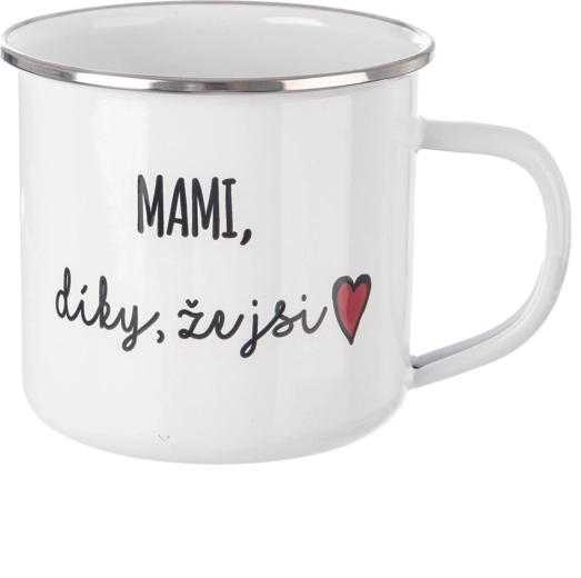 Cană emailată albă „Mami, mulțumesc că ești” 500 ml