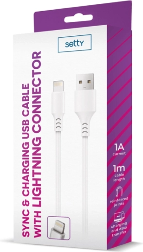 Setty cablu USB–Lightning 1 m alb