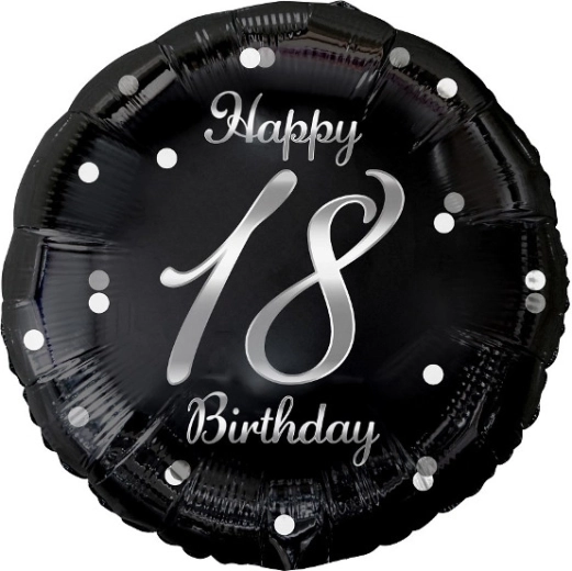 Balon din folie Happy 18 Birthday negru 18"