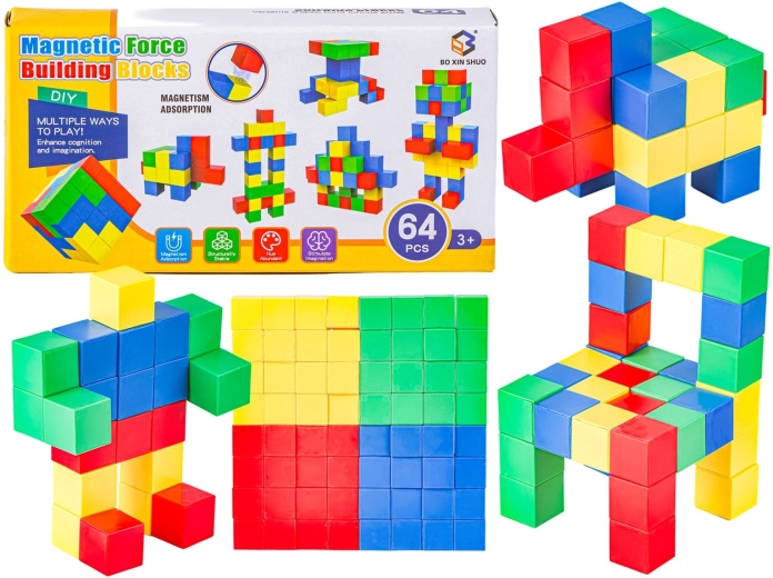 Cuburi de construcție magnetice 3D – set de 64 de piese