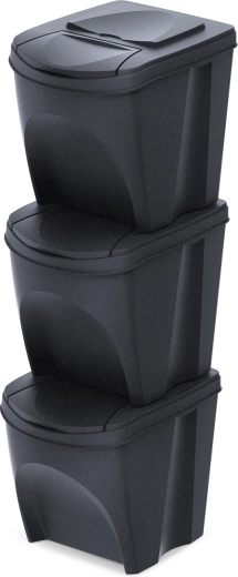 Set 3 coșuri de sortare Sortibox Eco Wood 3×25 l – antracit