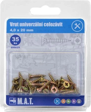 Șurub universal cu filet complet 4,0 × 20 mm, zincat, 35 buc