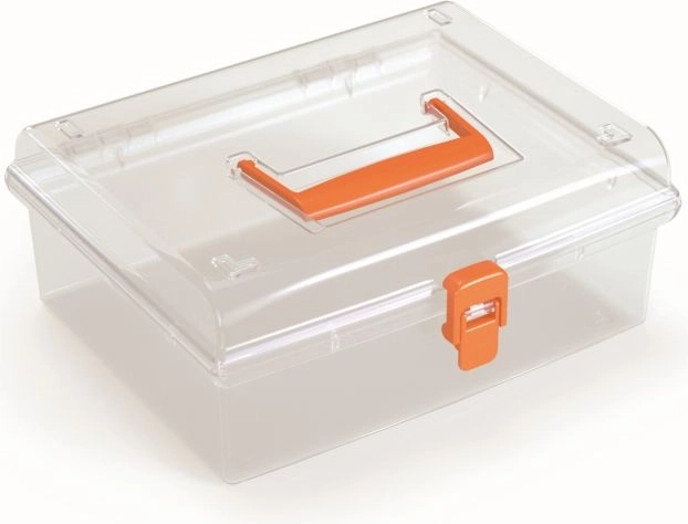 Organizator din plastic cu capac transparent, portocaliu 245 × 214 × 100 mm