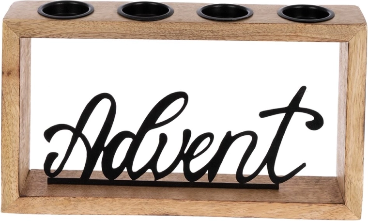 Sfeșnic advent din lemn de mango și metal 32 × 5,5 × 17,5 cm