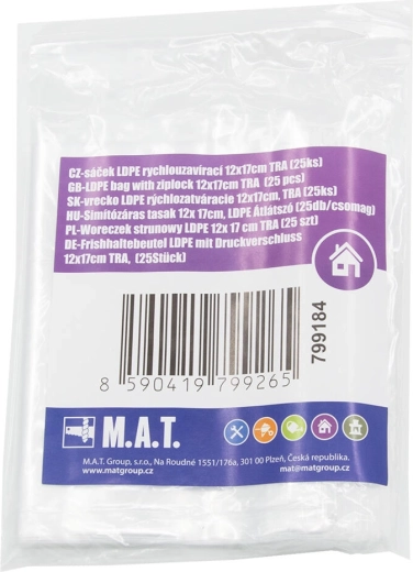 Pungi cu închidere rapidă LDPE 12 × 17 cm, 25 buc
