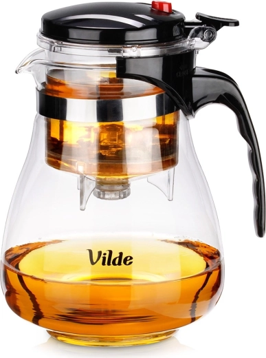 Cană din sticlă cu infuzor de ceai cu declanșator 1,65 l