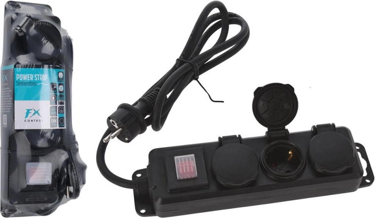 Prelungitor 1,4 m cu 3 prize și întrerupător, IP44, negru