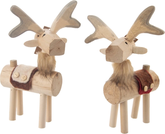 Decorațiune ren din lemn și fetru bej 37 cm