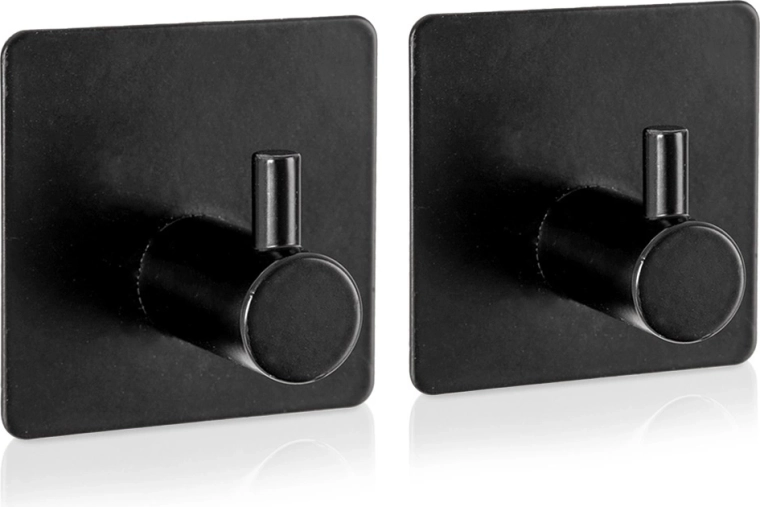 Cârlig autoadeziv RADKA, negru, 4,5 × 4,5 cm, 2 buc.
