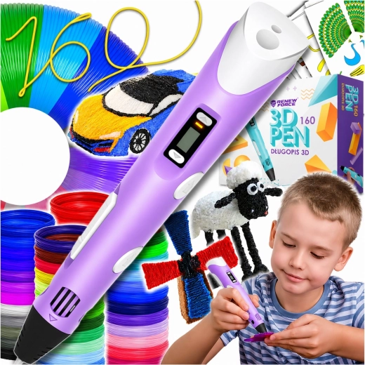 Stilou 3D mov cu afișaj LCD și 160 m de filament