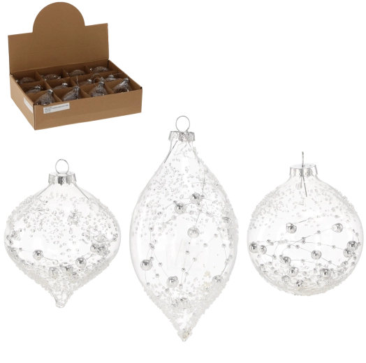 Glob de Crăciun din sticlă transparentă, mix de modele