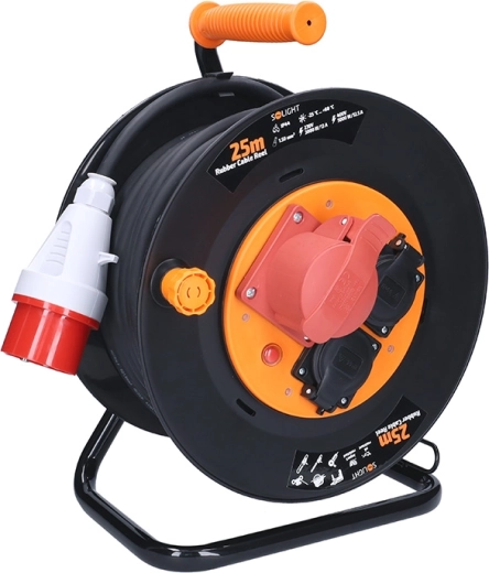 Prelungitor Solight pe tambur, 25 m, 400 V + 230 V, IP44